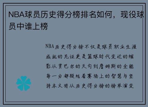 NBA球员历史得分榜排名如何，现役球员中谁上榜