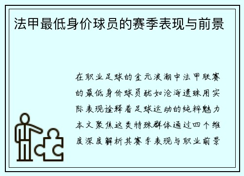 法甲最低身价球员的赛季表现与前景